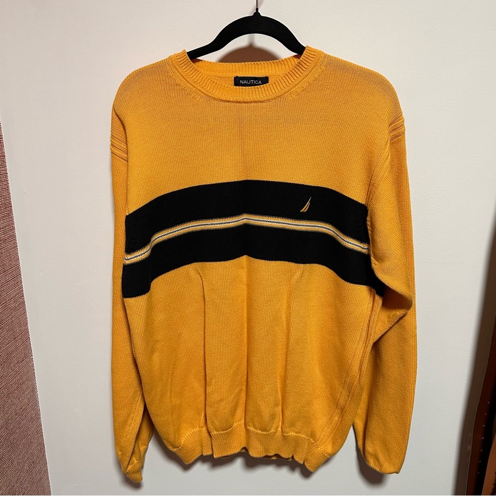 Nautica Men's Sweater in Yellow with Black Stripe